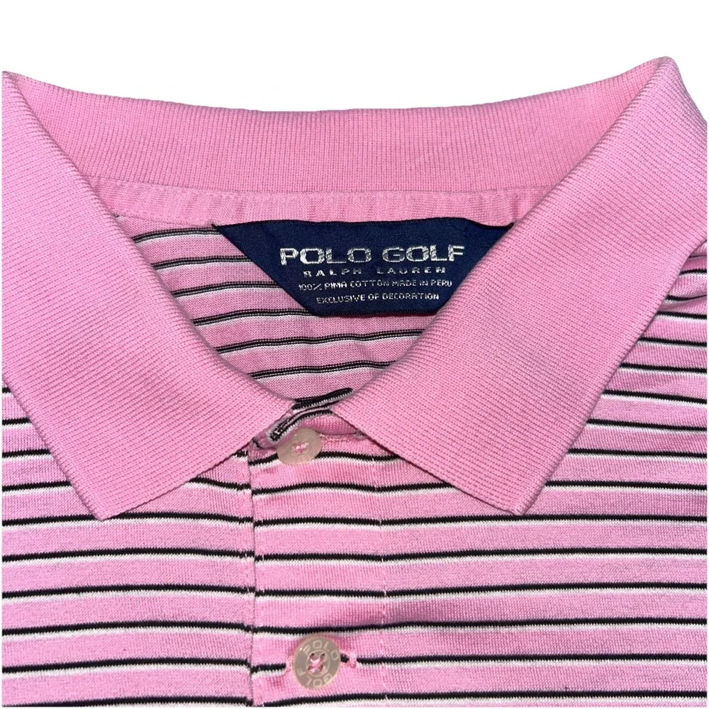 Polo Golf Ralph Lauren‎ Pima Cotton Polo, Men's Large, Pink Black White Stripe
